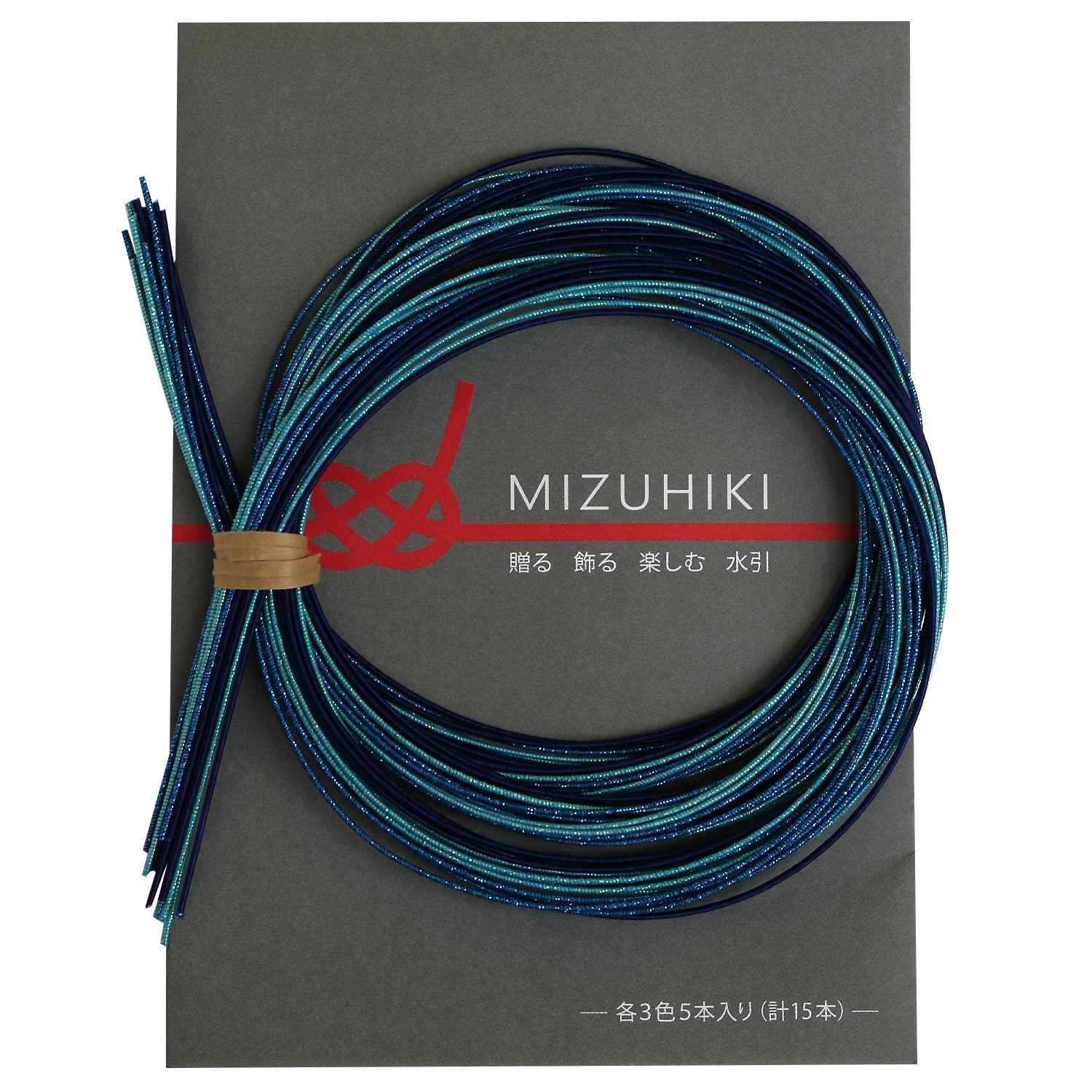 piece MIZUHIKI Assorted Water Ribbon Set with Leaflet, 3 Colors (5 Ribbons Each) - Blue PHC-100-12 90cm