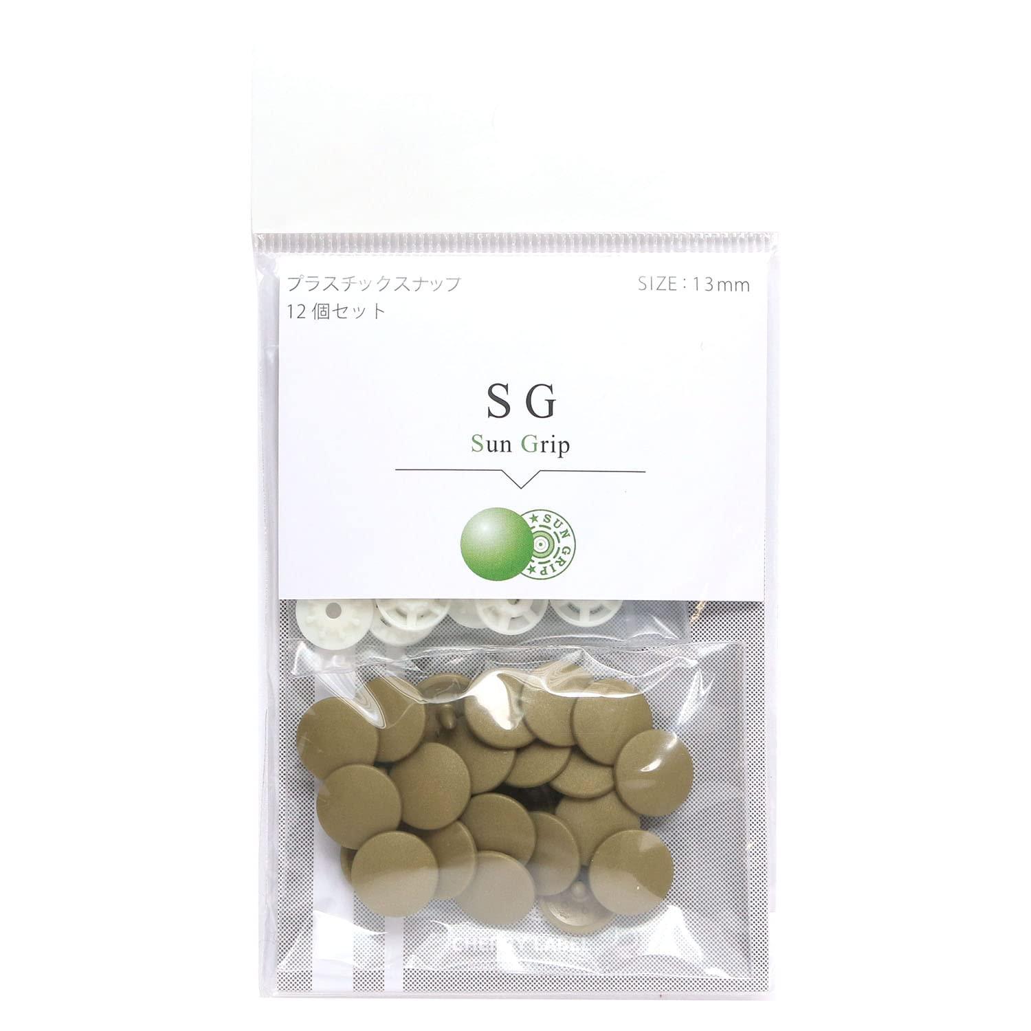 SUN GRIP Plastic Snap 13mm Matte Gold 12 Pairs SG-GG
