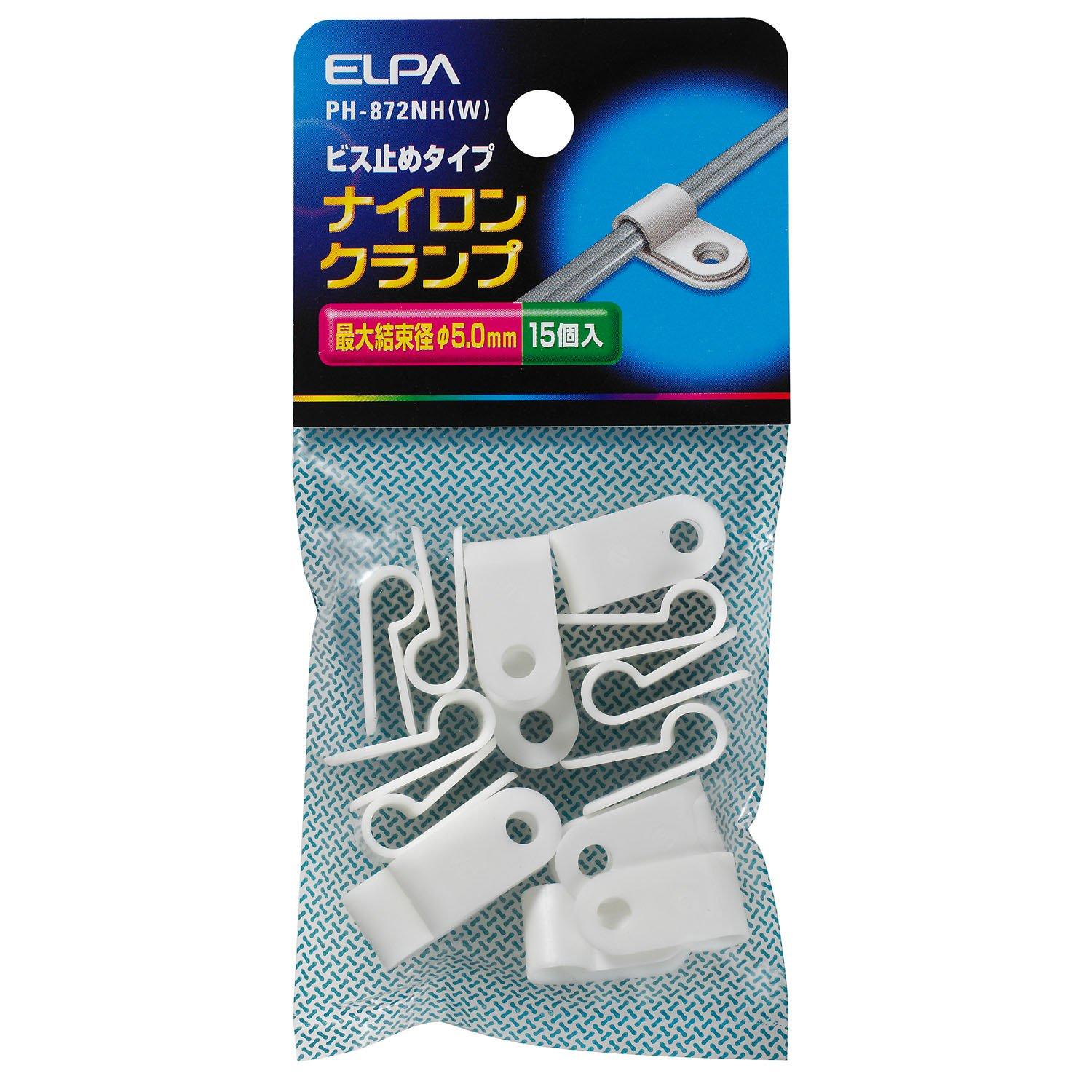 ELPA Nylon Cable Tie Wiring Installation Binding Type Screw-Fastening Type 66 Nylon Maximum Binding Diameter: φ5.0mm Heat Resistance: -40°C to +85°C White PH-872NH(W)