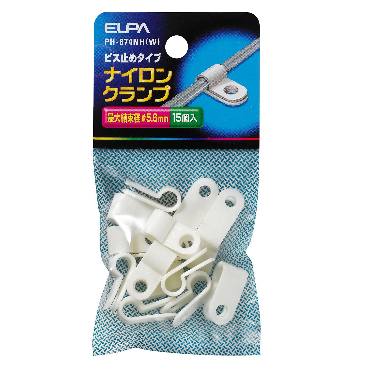 ELPA Nylon Cable Tie Wiring Installation Binding Type Screw-Fastening Type 66 Nylon Maximum Binding Diameter: 5.6mm 15 Pieces White PH-874NH(W)