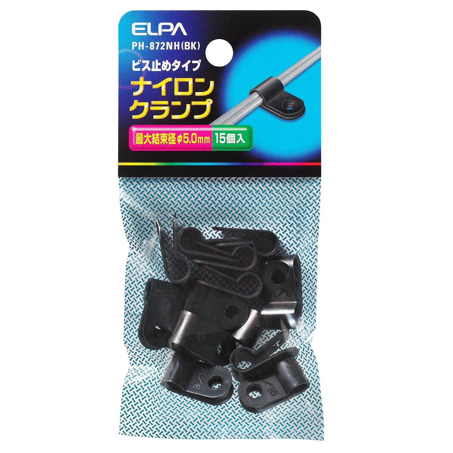 ELPA Nylon Cable Tie Wiring Installation Binding Type Screw-Fastening Type 66 Nylon Maximum Binding Diameter: φ5.0mm 15 Pieces Black PH-872NH(BK)