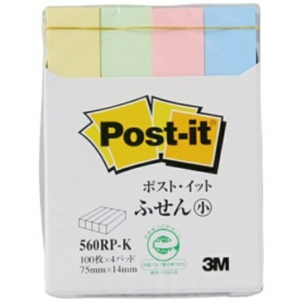 Post-it Notes 75x14mm 100 sheets x 4 colors 560RP-K