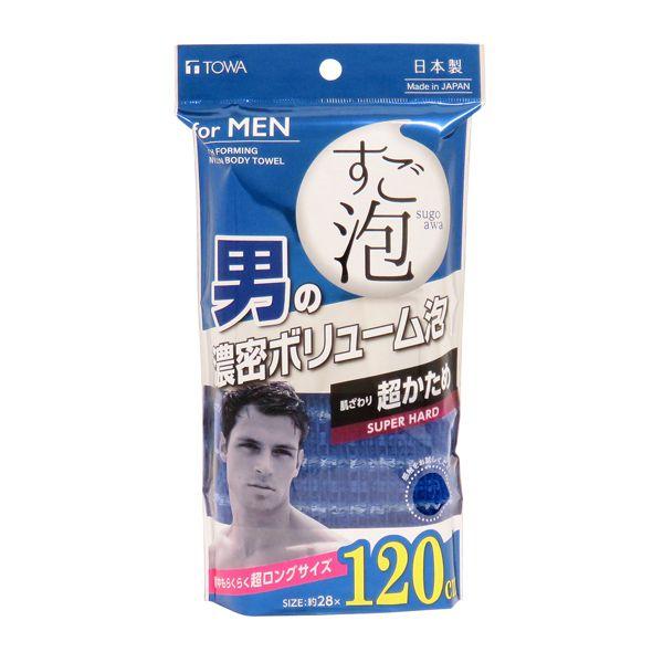 Towa Industries Body Towel Super Foam 4 Men's Extra Long Extra Firm Navy Approx. 28×120cm