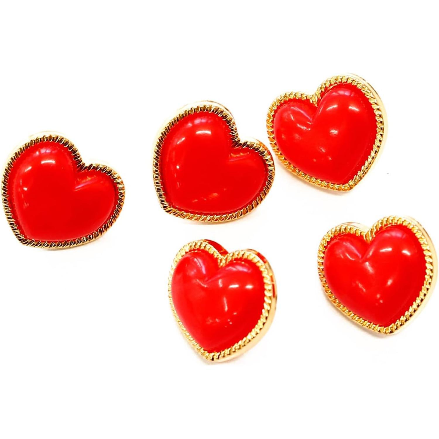 Nippon Chuko Heart-Shaped Button 11.5mm 5-Piece Pack Red 2511-11-R