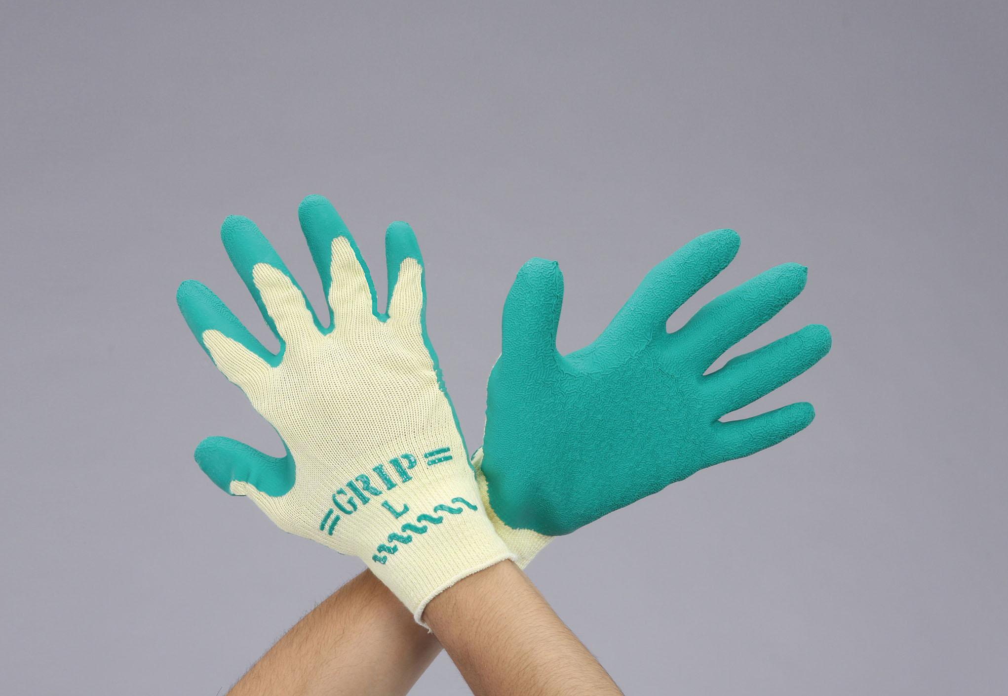 [L] Gloves (Polyester, Cotton/Natural Rubber Coated / Green)