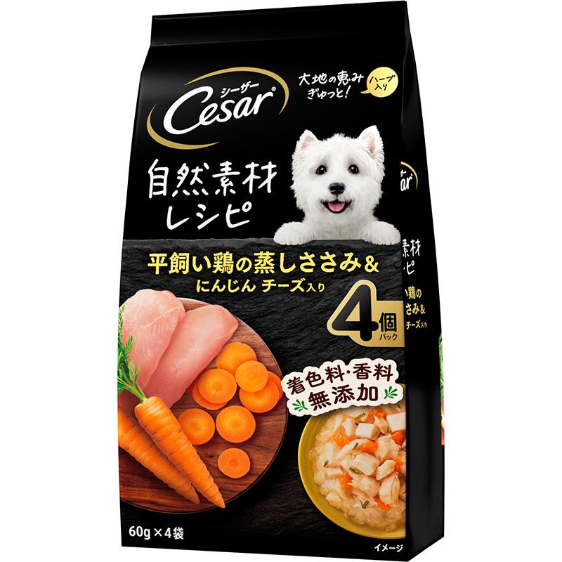 Caesar Natural Ingredients Recipe Free-Range Chicken Breast & Carrot Steamed with Cheese 60g × 4 bags