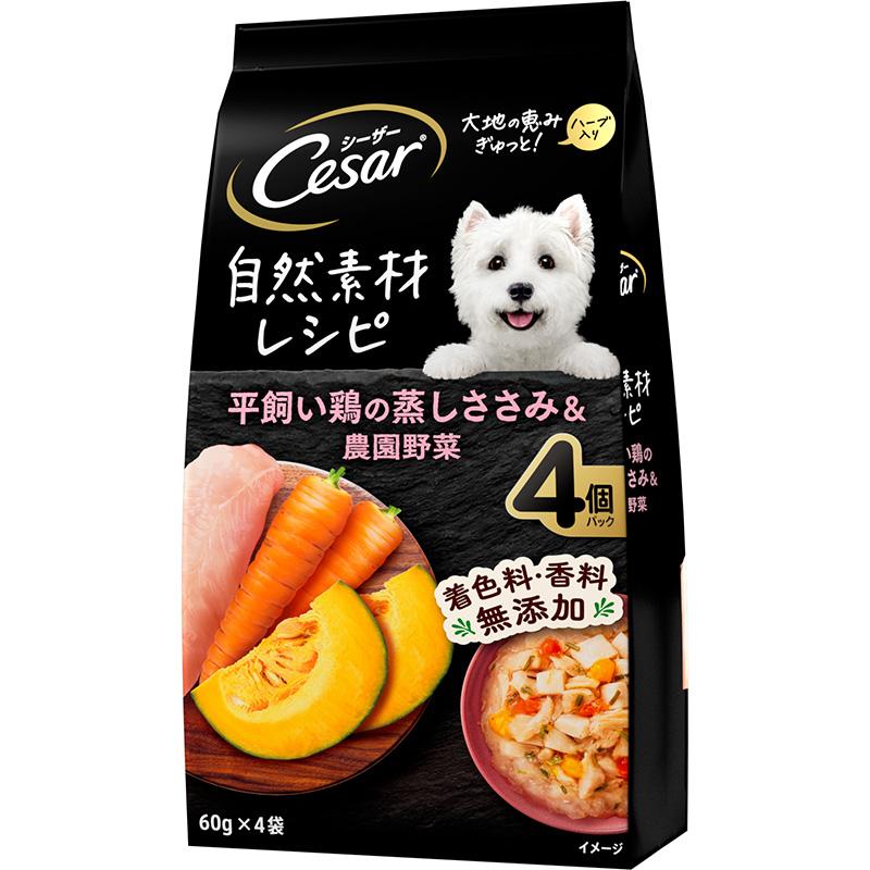Caesar Natural Ingredients Recipe Free-Range Chicken Steamed Breast & Farm Vegetables 60g × 4 bags