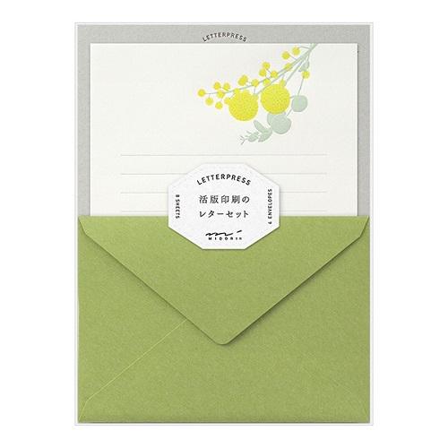 Midori Letter Set Letterpress Bouquet Pattern Yellow 86461006