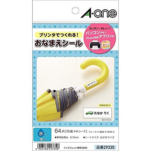 A-One Name Labels, Waterproof, Postcard Size, 16 Labels per Sheet, 4 Sheets, 29335
