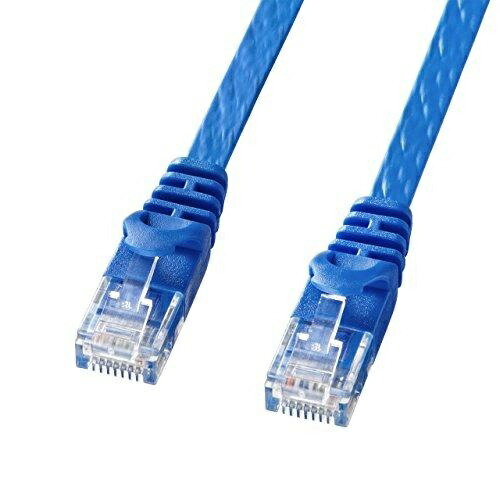 Sanwa Supply CAT6 Flat LAN Cable (0.5m) 1Gbps/250MHz RJ45 Clip-Proof Blue LA-FL6-005BL
