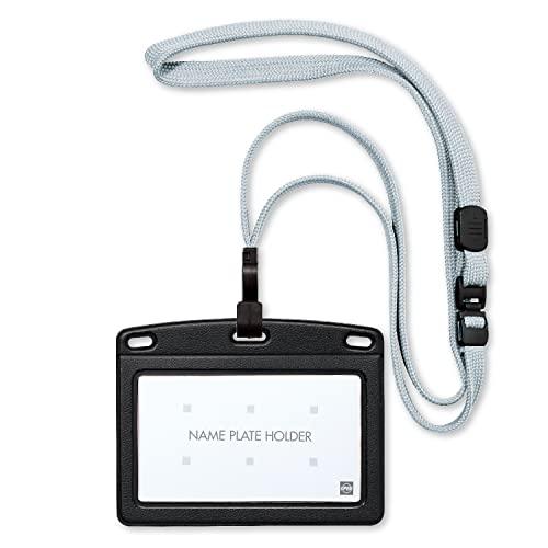 Open Industry Hanging Name Tag Name Tag Card Holder Name Holder 1 Piece Business Card Size Horizontal Leather-Like Cool Gray Black NL-24P-1