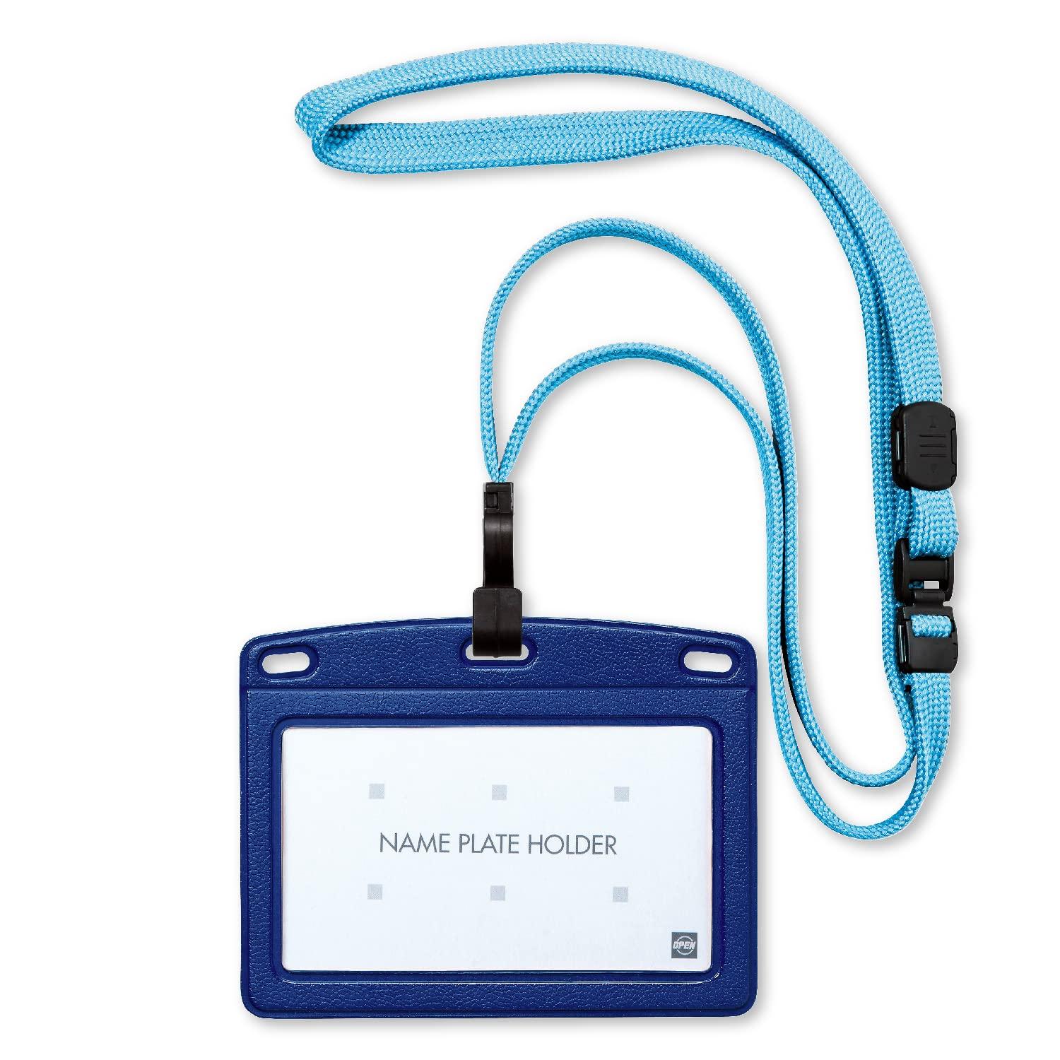 Open Industry Hanging Name Tag Name Tag Card Holder Name Holder 1 Piece Business Card Size Horizontal Leather-Like Mint Blue Blue NL-24P-2