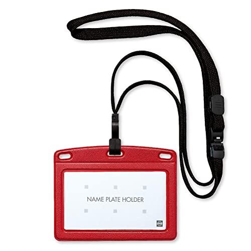 Open Industry Hanging Name Tag Name Tag Card Holder Name Holder 1 Piece Business Card Size Horizontal Leather-Like Black Red NL-24P-3