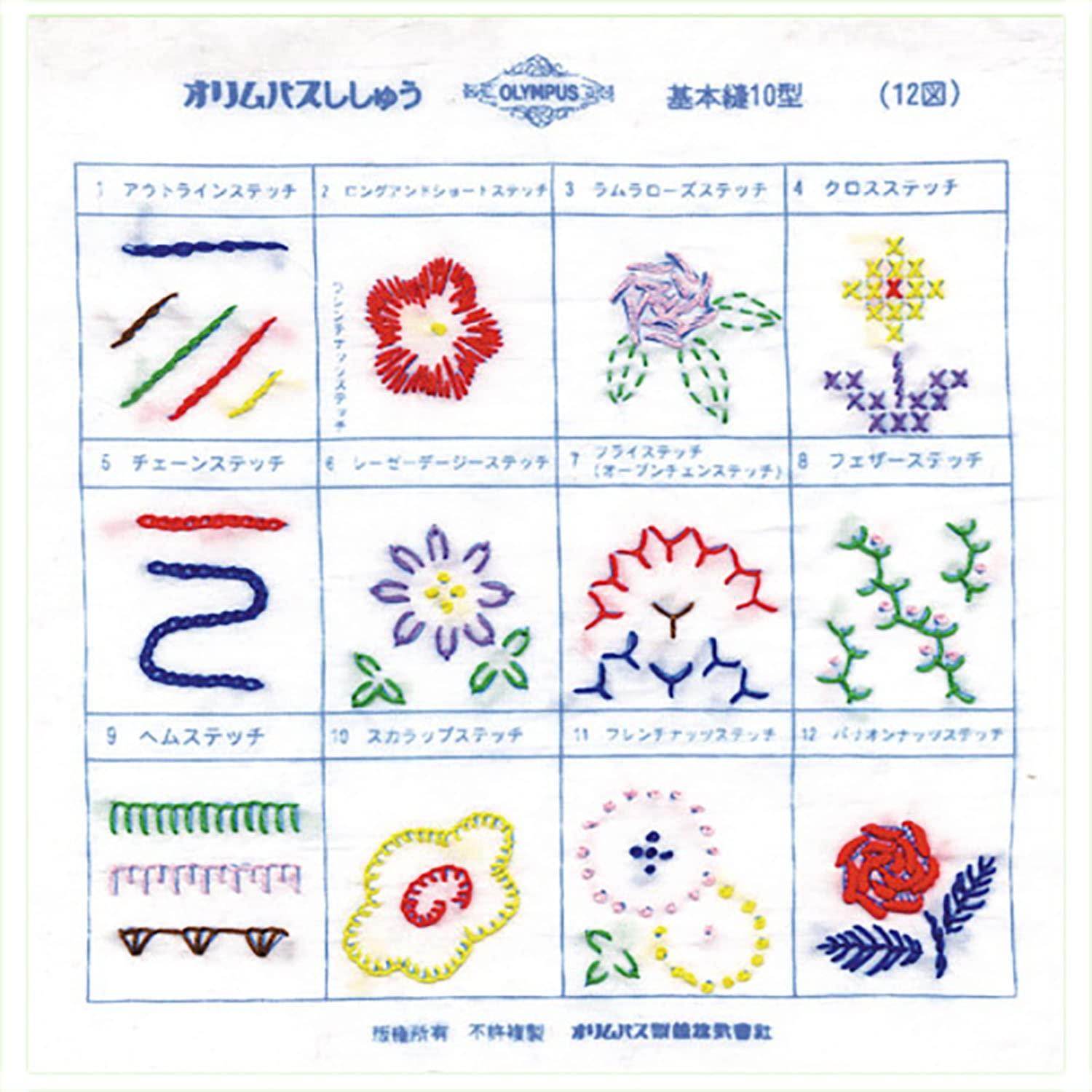 Olimpas Silk Embroidery Kit: French Embroidery Basic Stitches 10 Patterns