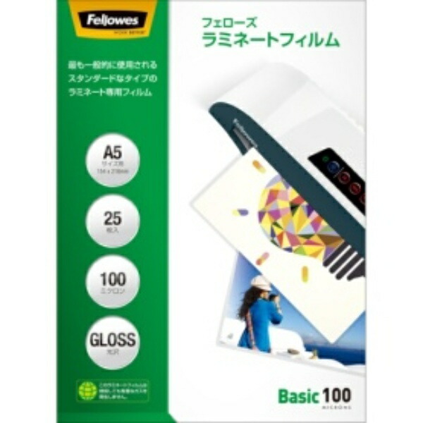Fellowes Laminating Film 100 Micron Basic A5 Size 25 Sheets Gloss Finish 5848601