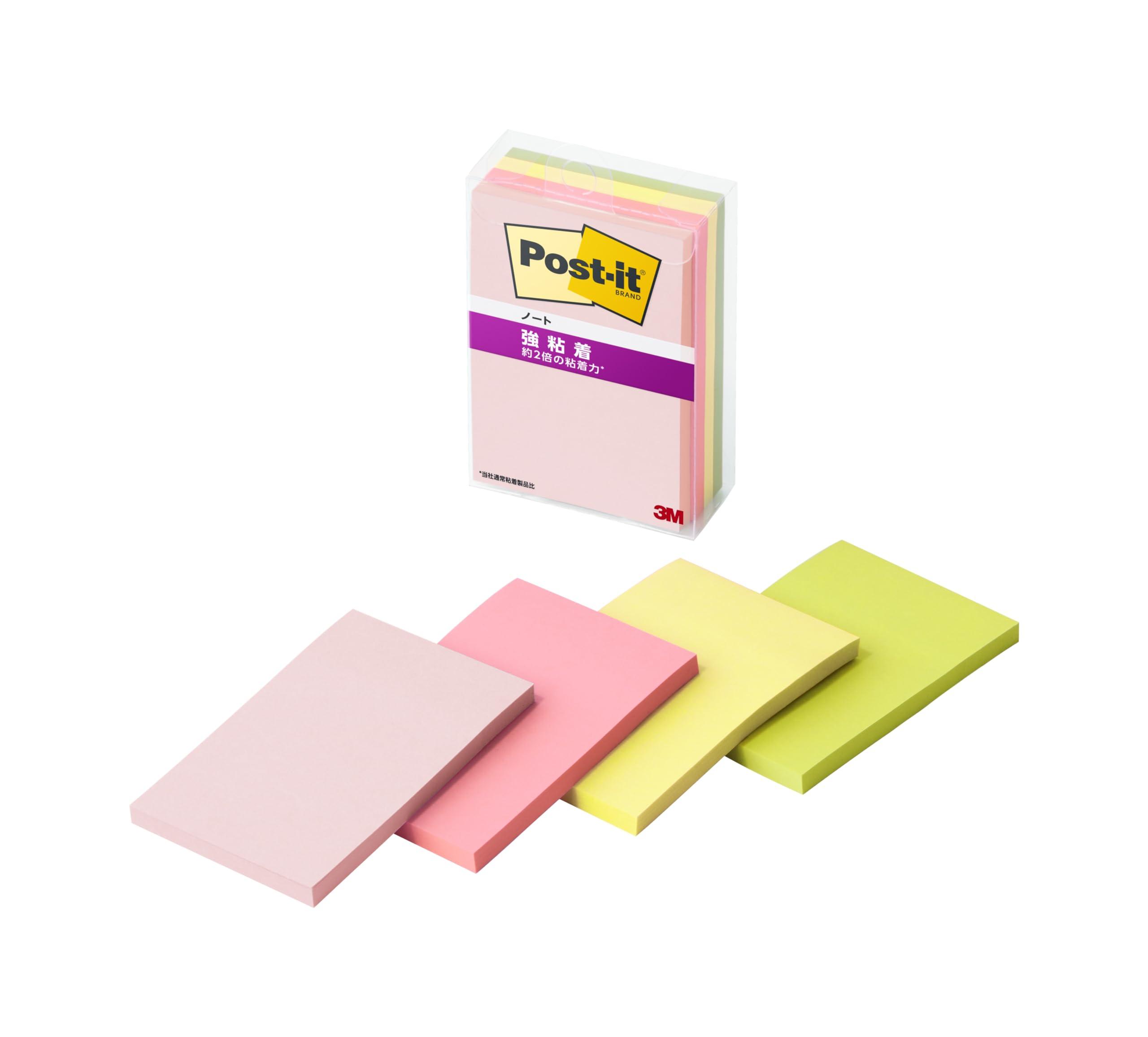 Post-it Notes, Strong Adhesive, Notebook, Multi-Color 4N, 75×50mm, 45 Sheets, 4 Colors, 1 Pad Each, Clear Case, 656SS-MC-4N
