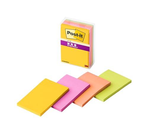 Post-it Notes, Strong Adhesive, Notebook, Multi-Color 6N, 75×50mm, 45 Sheets, 4 Colors, 1 Pad Each, Clear Case, 656SS-MC-6N