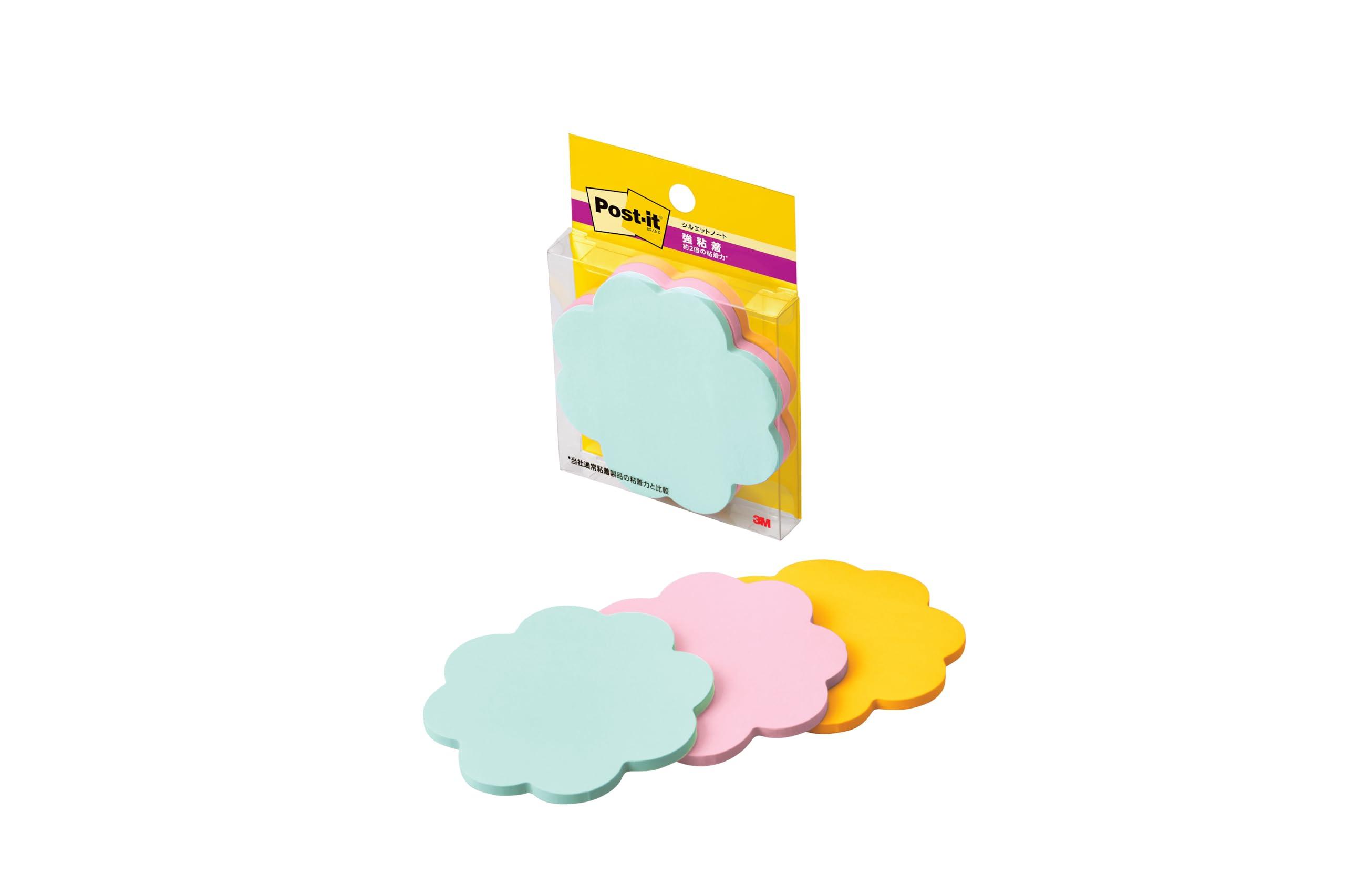 Post-it Notes Strong Adhesive Silhouette Design Flower 69×69mm 30 Sheets 3 Colors 3 Pads