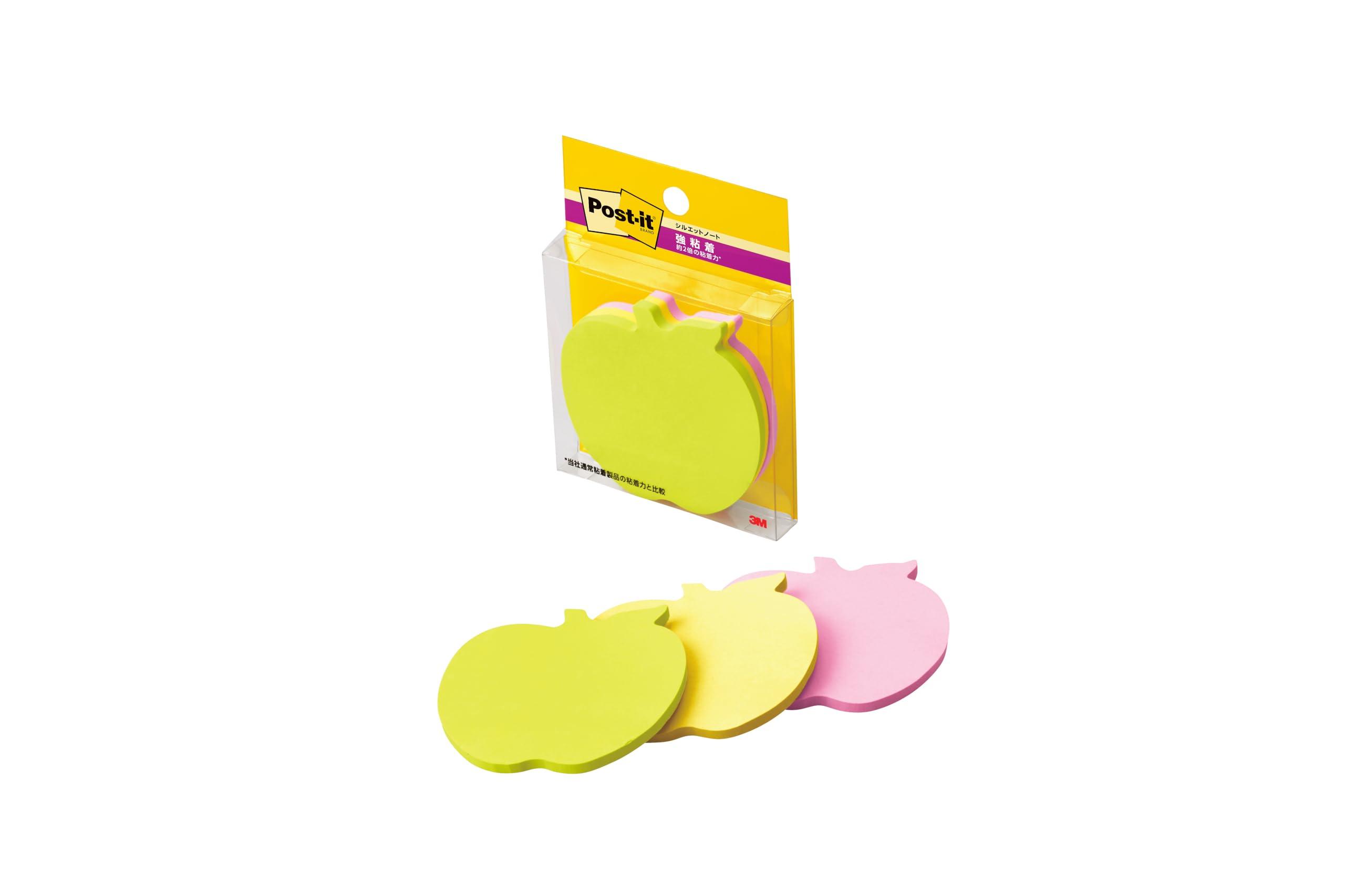 Post-it Notes Strong Adhesive Silhouette Design Apple 62×62mm 30 Sheets 3 Colors 3 Pads