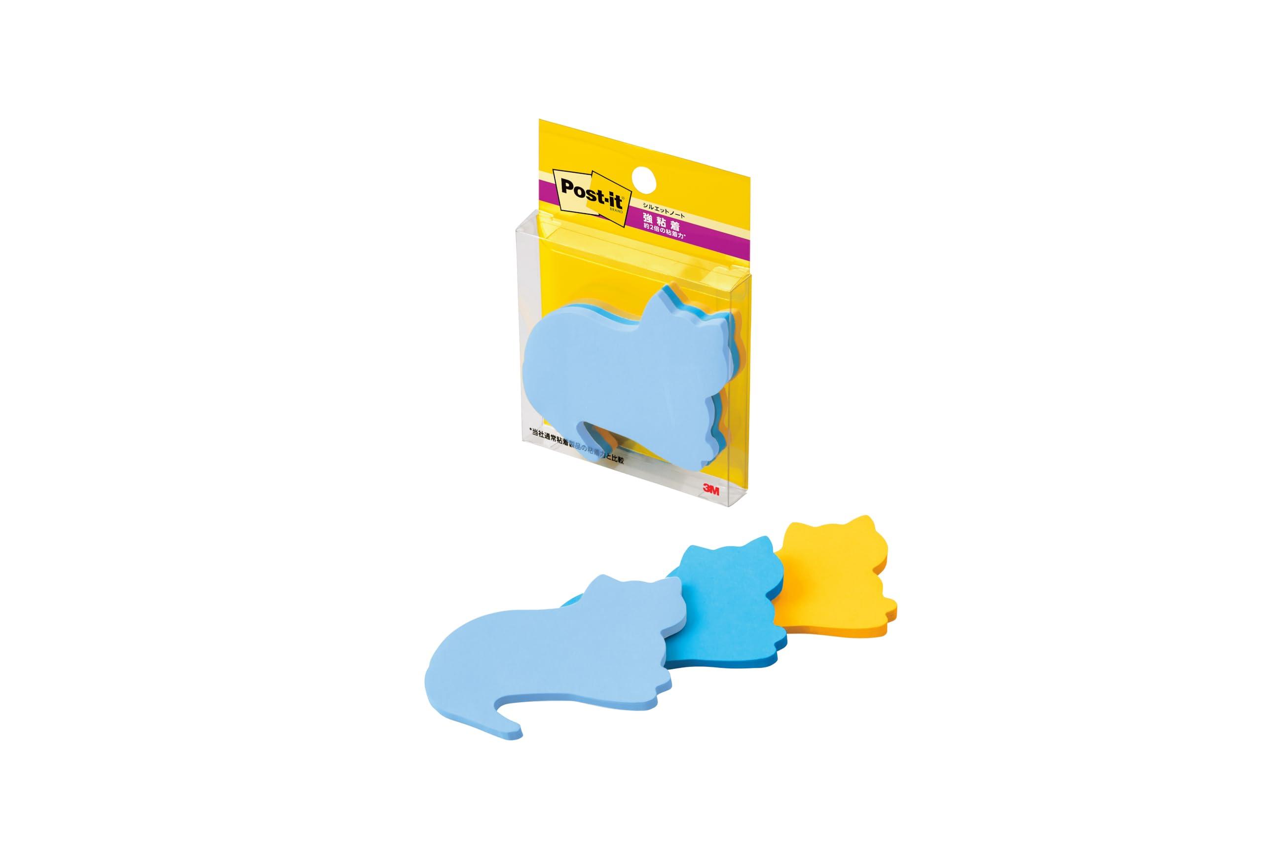 Post-it Notes Strong Adhesive Silhouette Design Cat 52×69mm 30 Sheets 3 Colors 3 Pads