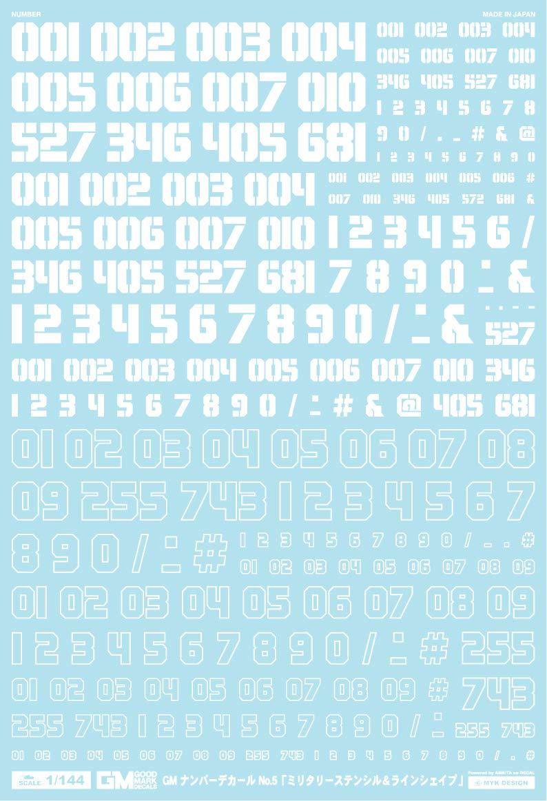 1/144 GM Number Decal No.5 “Military Stencils & Line Shapes” White
