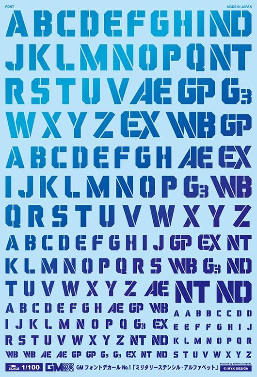 GM-611 1/100 GM Font Decal No.1 “Military Stencils & Alphabets” Universal Water-Slide Decal Goodmark Decal