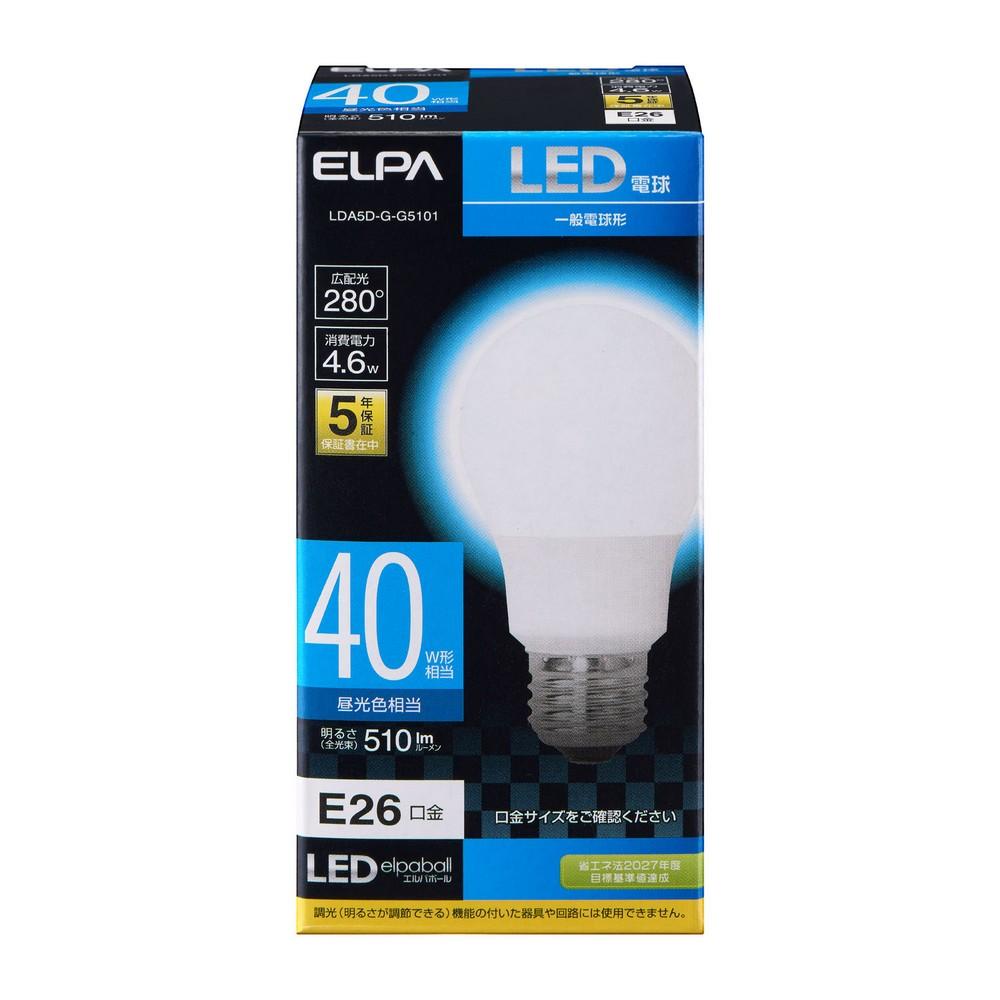 ELPA LED Bulb A-Type Wide Beam E26 Daylight Equivalent Indoor Use LDA5D-G-G5101
