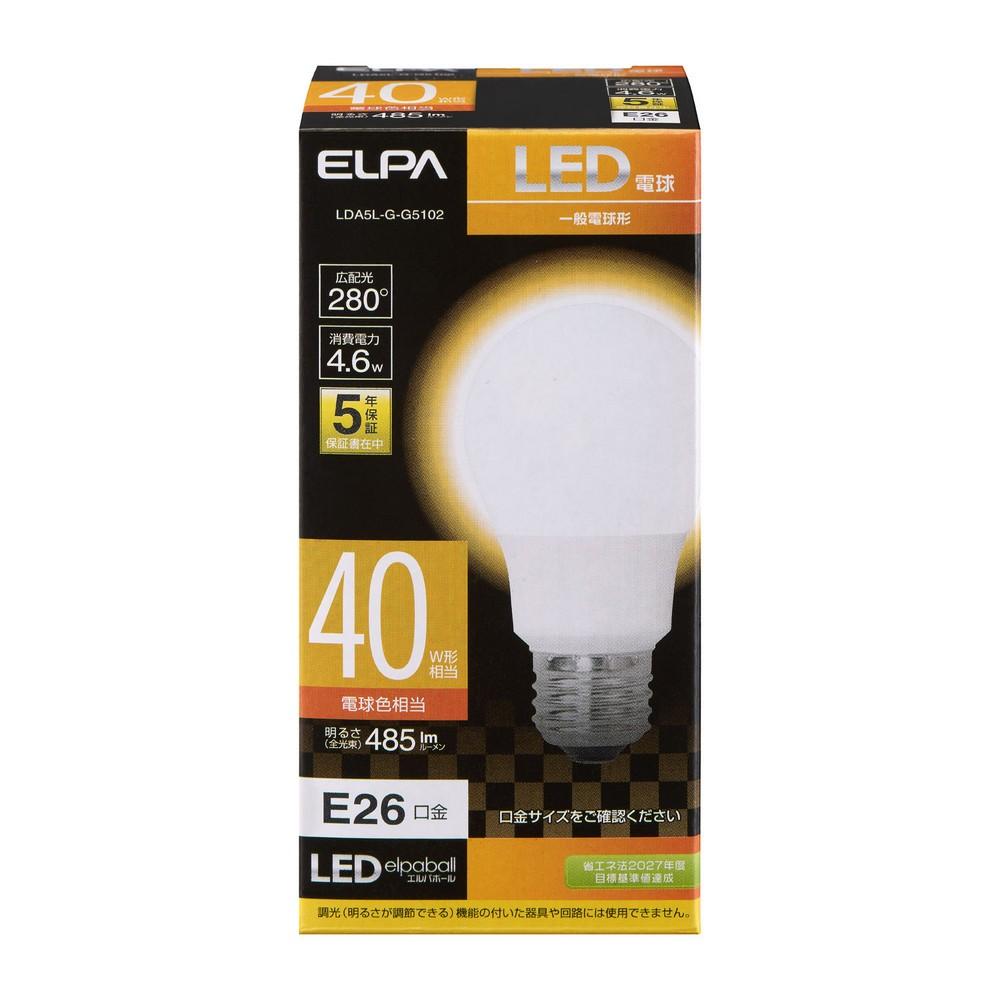 ELPA LED Bulb A-Type Wide Beam E26 Warm White Equivalent Indoor Use LDA5L-G-G5102