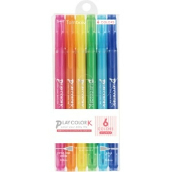 Tombow Water-Based Sign Pen 6 Colors (0.8mm & 0.3mm Twin Tip) Vivid Color Pen Play Color K GCF-611A