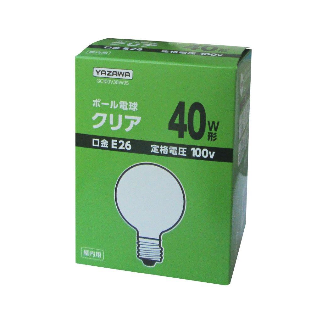 YAZAWA CORPORATION Ball Bulb 40W Equivalent Diameter 95mm Clear GC100V38W95