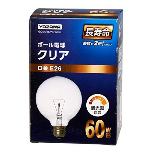 YAZAWA CORPORATION Dimmable Long-Life Ball Bulb 60W Equivalent Diameter 95mm Clear GC100110V57W95L