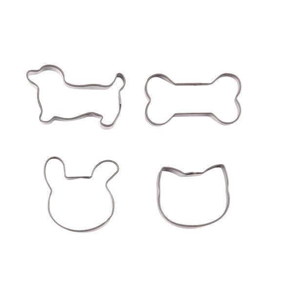 Pearl Metal Raffine Stainless Steel Cookie Cutters 4-Piece Set: Dog, Bone, Rabbit, Cat D-6151