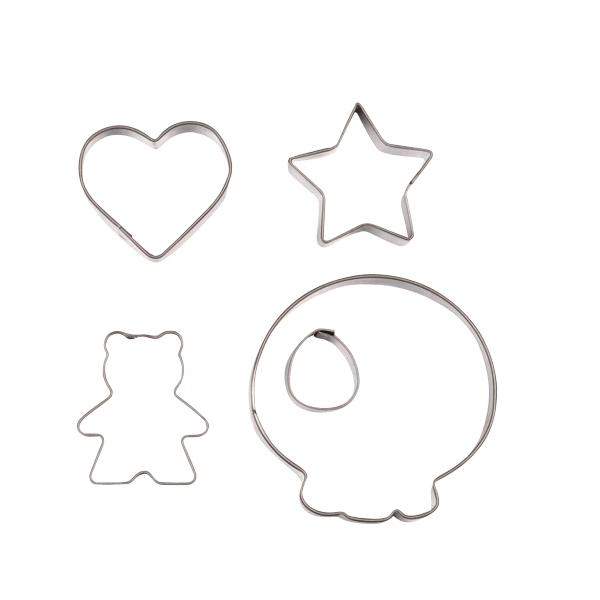 Pearl Metal Raffine Stainless Steel Cookie Cutters 4-Piece Set: Heart, Star, Bear, Skull D-6154