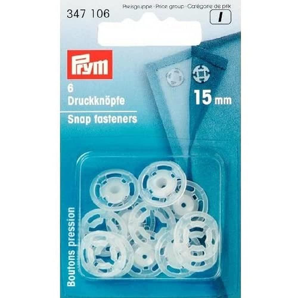 Prym Plastic Snap Buttons, Sew-On, Round, 15mm, 6 Pairs, Translucent, 347105