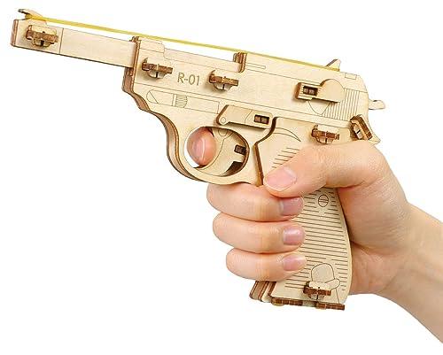 Artec Wooden Single-Shot Rubber Band Gun 58194 No Glue Required Includes Accessories Assembly Required 10 Rubber Bands Included Toy Gun Craft Project Wooden Pistol