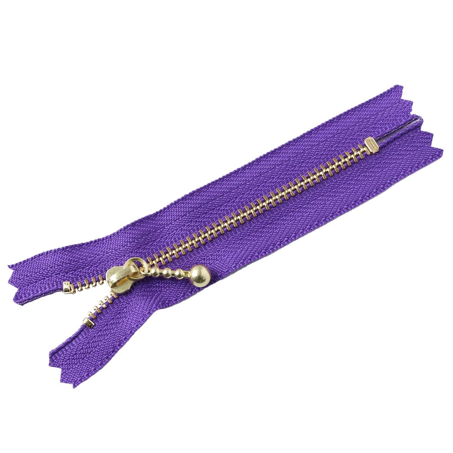 Y.K.K. Gold-Plated Zipper with Grommets, 10cm, 10 Pieces, Purple, 3G10-218