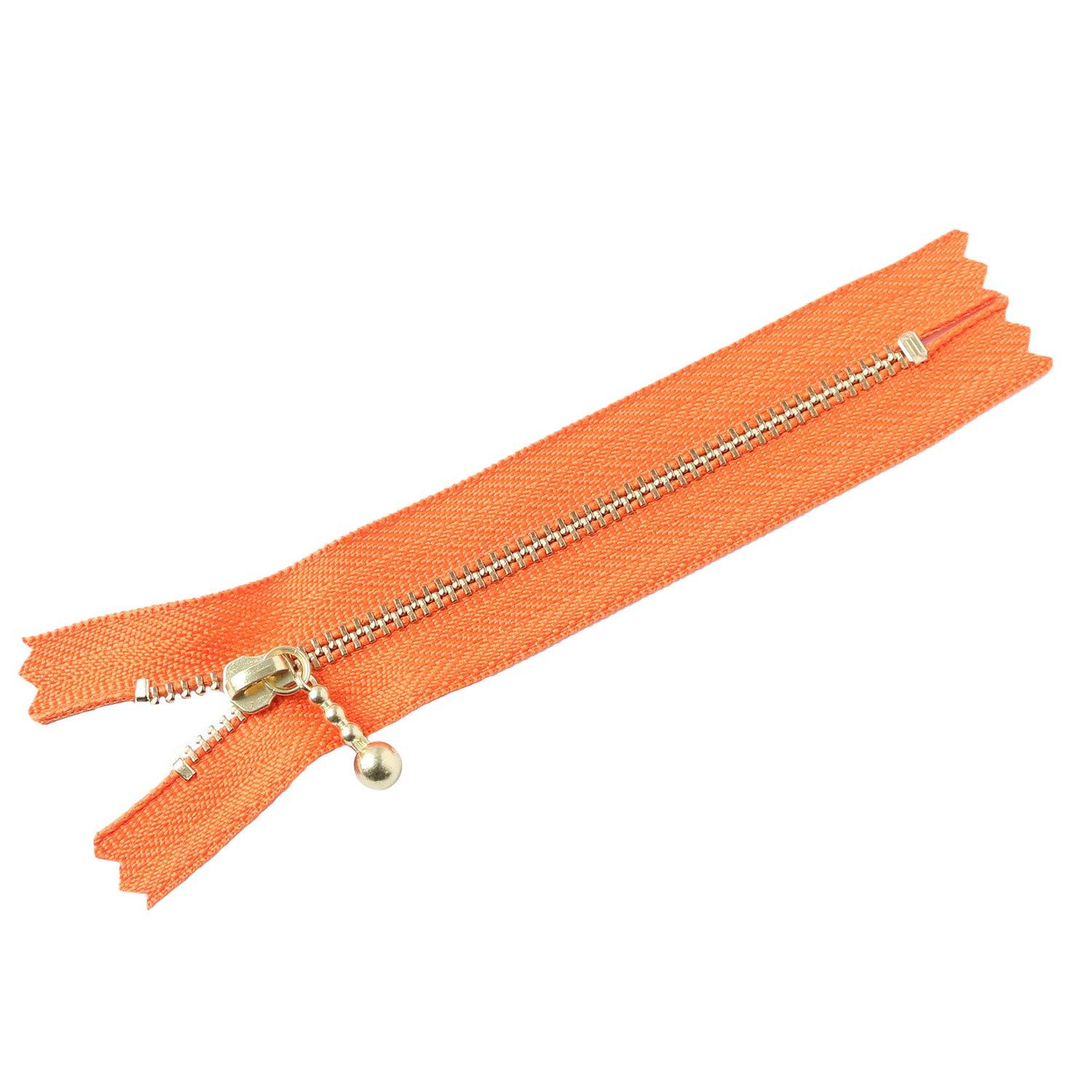 Y.K.K. Gold-Plated Zipper with Grommets, 12cm, 10 Pieces, Orange, 3G12-849