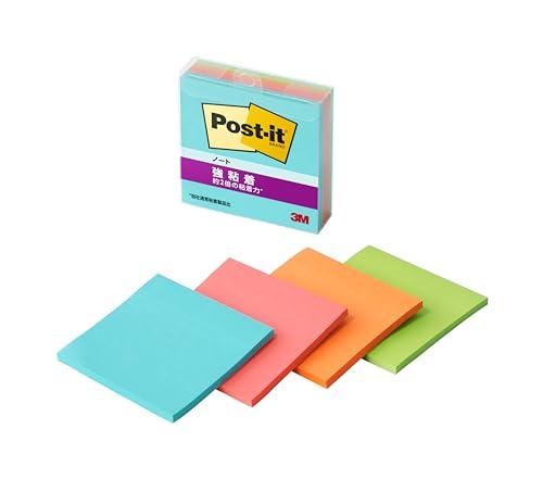 Post-it Notes, Strong Adhesive, Notebook, Multi-Color 1, 75×75mm, 45 Sheets, 4 Colors, 1 Pad Each, Clear Case, 654SS-MC-1