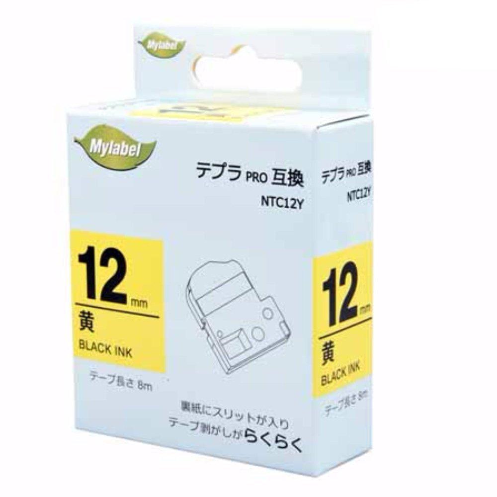 Mylabel King Jim Compatible Tape Cartridge for Tepla PRO 12mm NTC12Y Yellow Background Black Text 8M Length [SC12Y Compatible]
