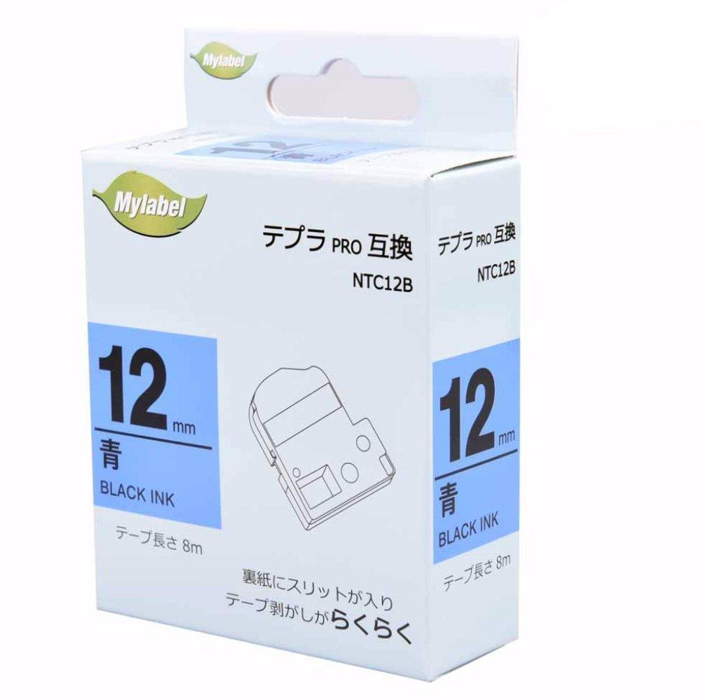 mylabel King Jim Compatible Tape Cartridge for Tepla Pro (Blue Background with Black Text, 12mm Width, 8m Length)