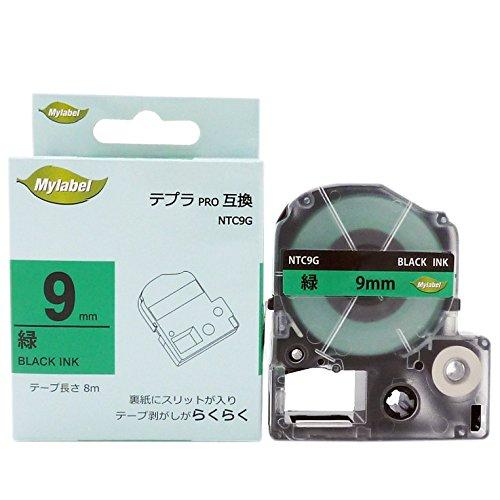 mylabel King Jim Compatible Tape Cartridge for Tepla Pro (Green background with black text, 9mm width, 8m length)