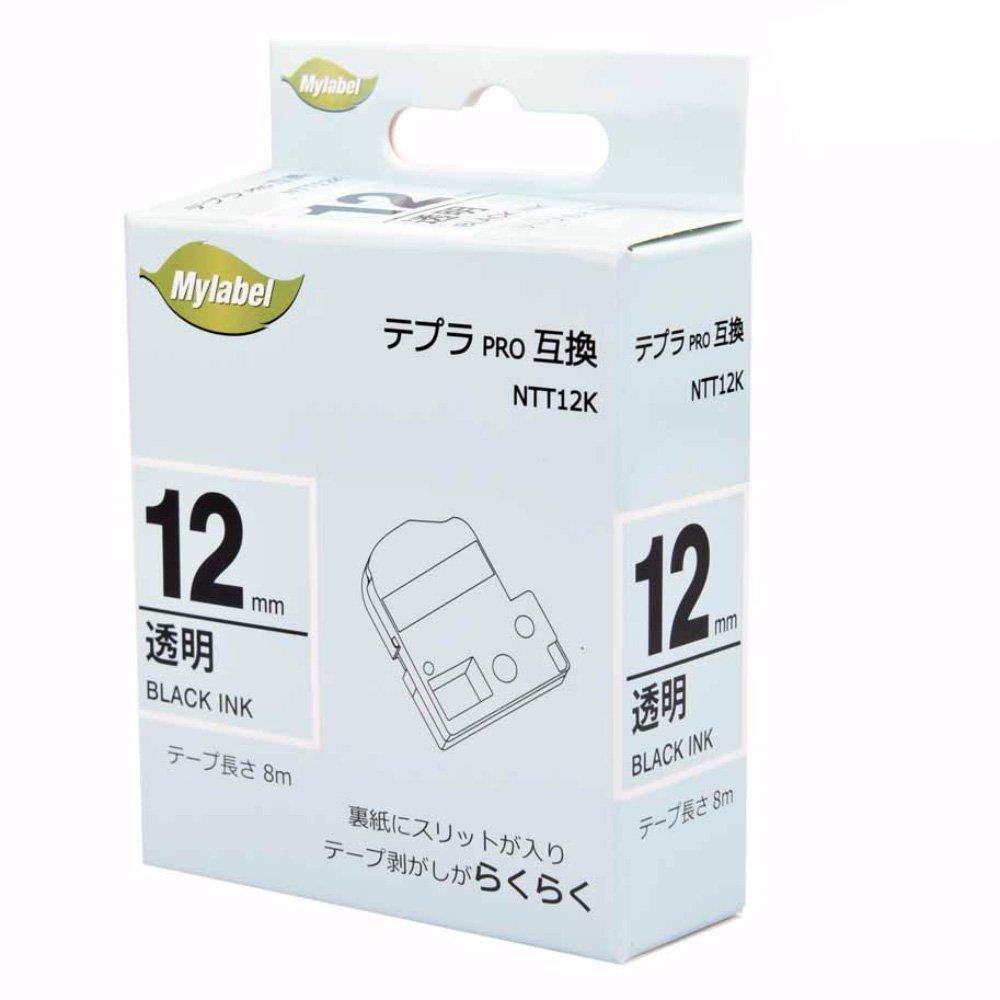 Mylabel King Jim Compatible Tape Cartridge for Tepla PRO 12mm NTT12K Transparent Background Black Text 8M Length [ST12K Compatible]