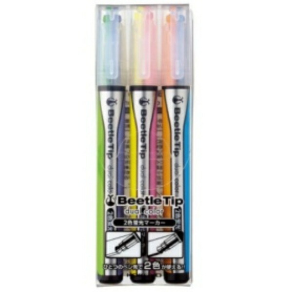 KOKUYO Dual-Color Fluorescent Marker, Beetle Tip, 3 Pens, 6 Colors PM-L303-3S