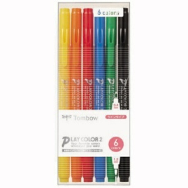 Tombow Water-Based Sign Pen 6 Colors (Twin Type: 1.2mm Broad & 0.4mm Fine) Color Pen Play Color 2 GCB-611