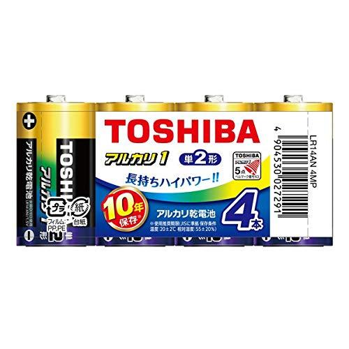 TOSHIBA Alkaline Dry Cell Batteries Size D 4-Pack 1.5V Recommended Use Period 10 Years Leak-Proof Design Alkaline 1 Value Pack LR14AN 4MP