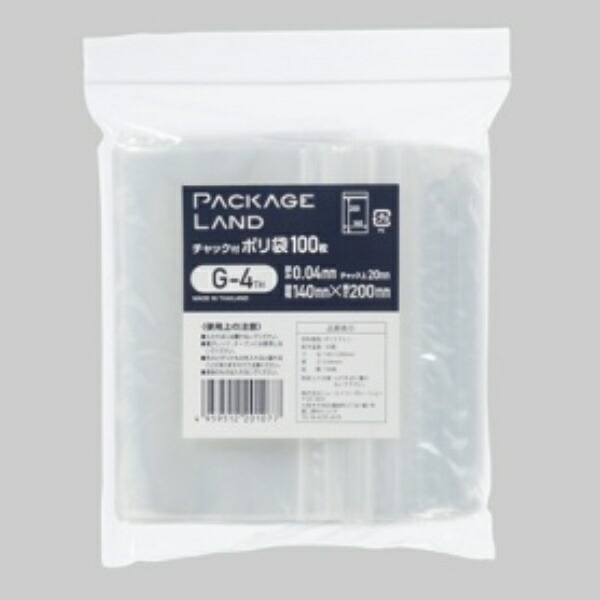 Shoei Corporation Zipper-Sealed Poly Bag Width 140mm × Height 200mm × Thickness 0.04mm G-4TH 1 Pack (100 Sheets)