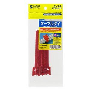 Sanwa Supply Cable Ties (Velcro) Small Size Red 4-Pack CA-MF1RN