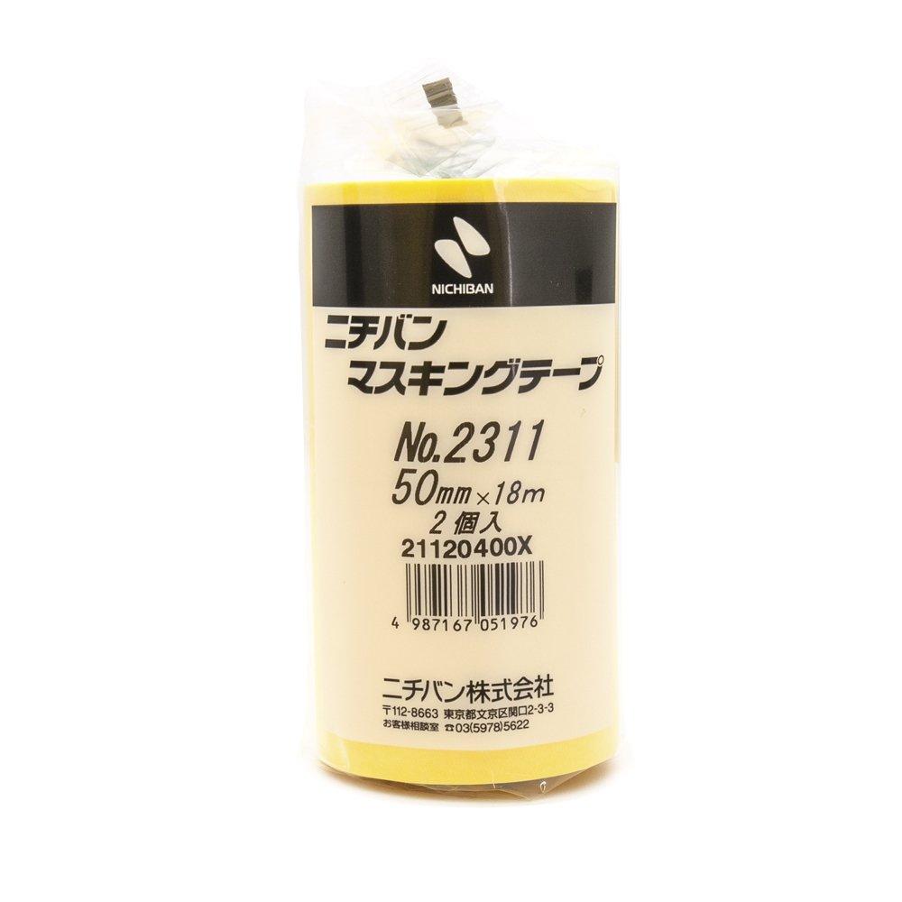 Nichiban Masking Tape 2-Roll Pack 50mm x 18m 2311H-50 Yellow