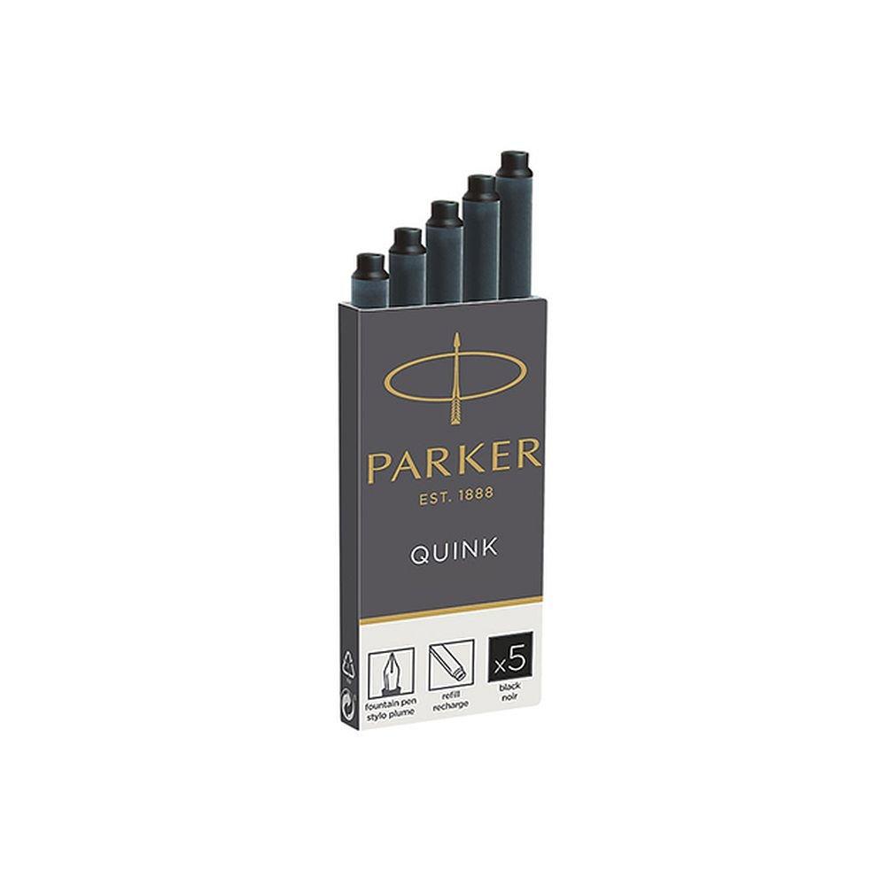 PARKER Quink Cartridge Ink 5-Pack Black Water-Based Genuine Import 1950382