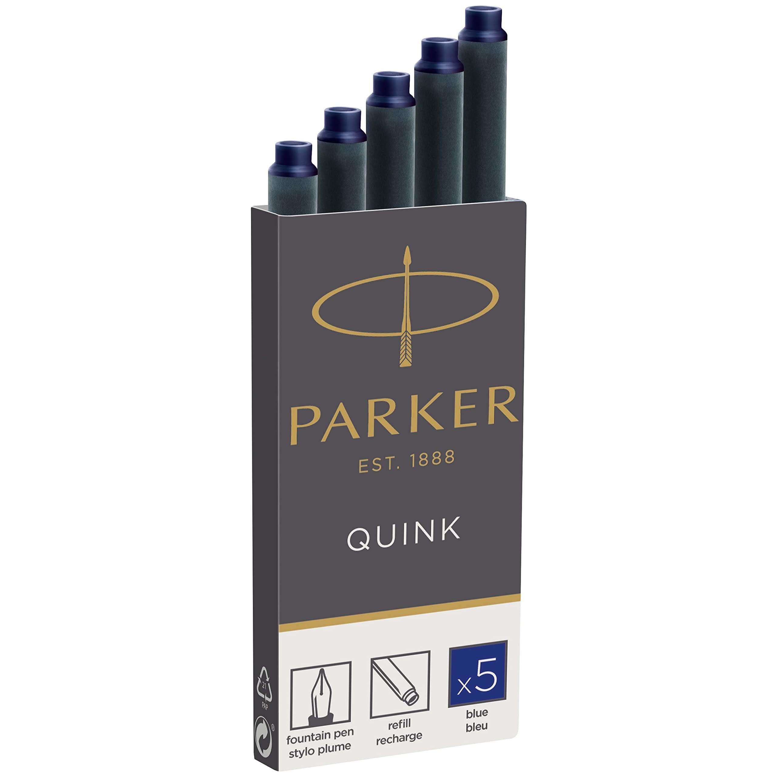 PARKER Quink Cartridge Ink 5-Pack Blue Water-Based Genuine Import 1950384